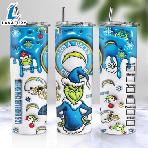 NFL Los Angeles Chargers Grinch Inflated 3D Skinny Tumbler M2