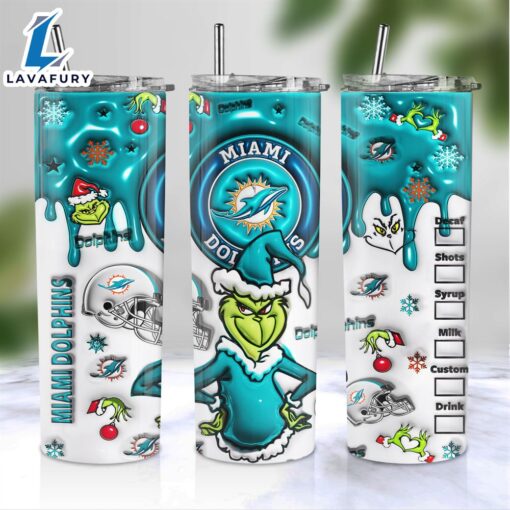 NFL Miami Dolphins Grinch Inflated 3D Skinny Tumbler M2