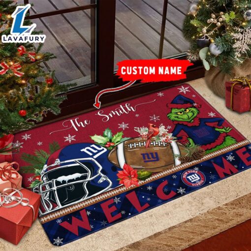 NFL New York Giants Grinch Christmas Welcome  Football Doormat Custom Name
