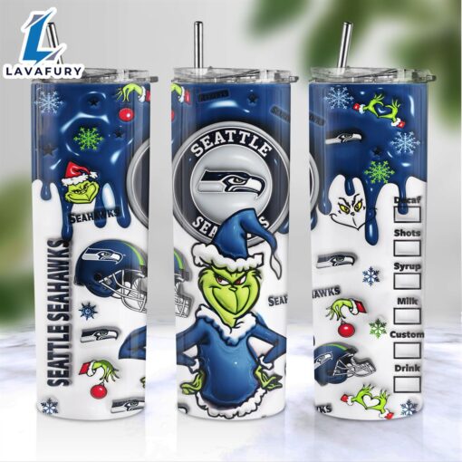 NFL Seattle Seahawks Grinch Inflated 3D Skinny Tumbler M2