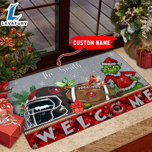 NFL Tampa Bay Buccaneers Grinch Christmas Welcome  Football Doormat Custom Name