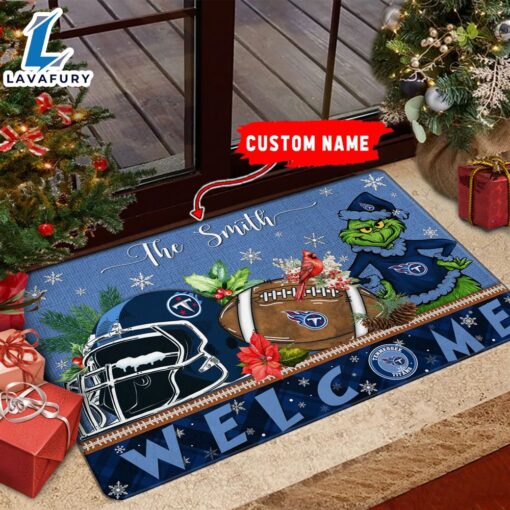NFL Tennessee Titans Grinch Christmas Welcome  Football Doormat Custom Name