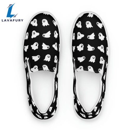 Black Spooky Ghost Halloween Pattern Slip On Shoes