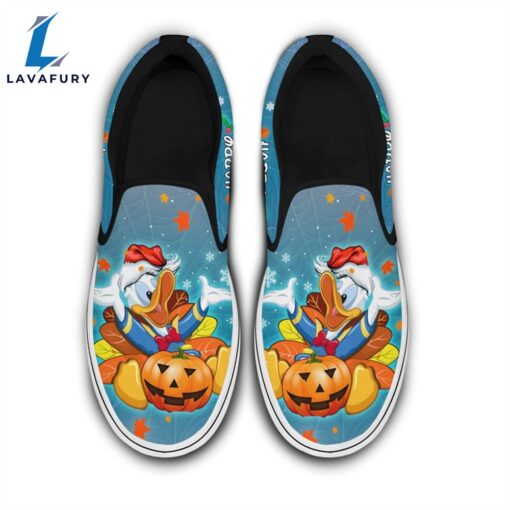 Donald Duck Blue Disney Halloween Thanksgiving Christmas Happy Hallothanksmas Slip On Shoes