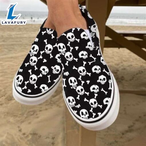 Halloween Skull And Bone Casual Vans Slip On Shoes