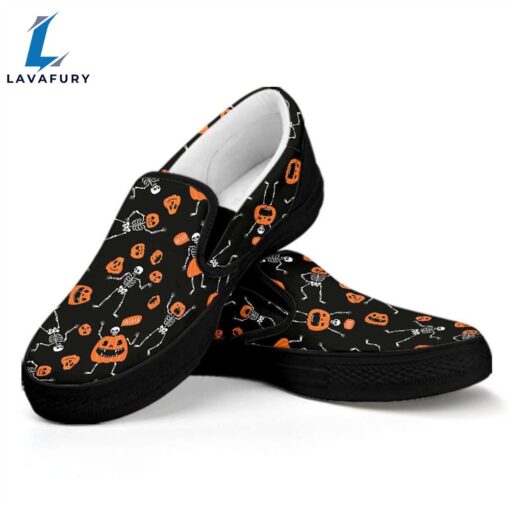 Halloween Skull And Pumpkin  Casual Vans Slip On Shoes