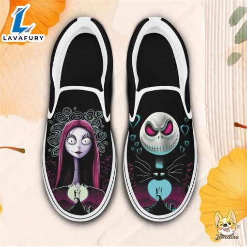 Happy Halloween The Nightmare Couple Jack And Sally Slip On Shoes