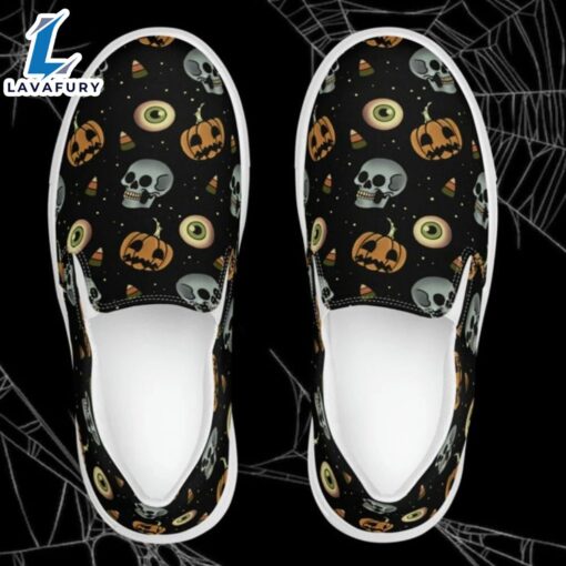 Horror Pumpkin Skull Eyes Pattern Halloween Slip On Shoes