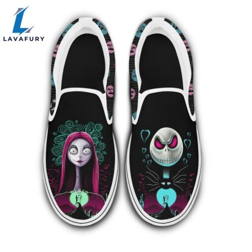 Jack &Amp Sally Dark Halloween Black Patterns Disney Slip On Shoes