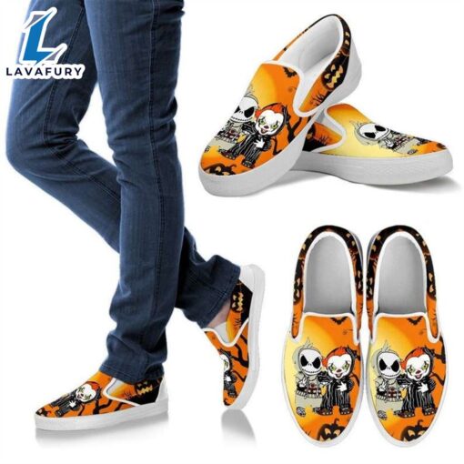 Jack And Pennywise Printed Vans Slip On Shoes Halloween Gift