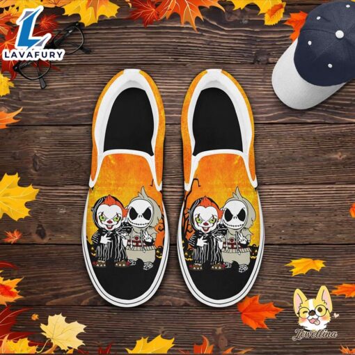 Jack Skellington And Pennywise Funny Halloween Slip On Shoes