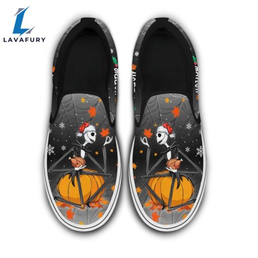 Jack Skellington Disney Halloween Thanksgiving Christmas Happy Hallothanksmas Slip On Shoes