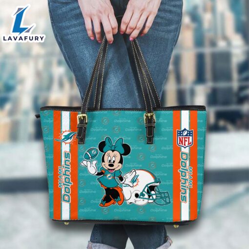 Miami Dolphins NFL Minnie Women Leather Tote Bag