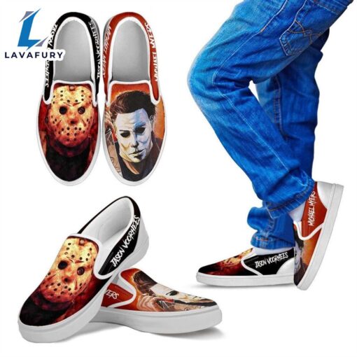 Michael Myers Vs Jason Voorhees Horror Movie Printed Vans Slip On Shoes Halloween Gift