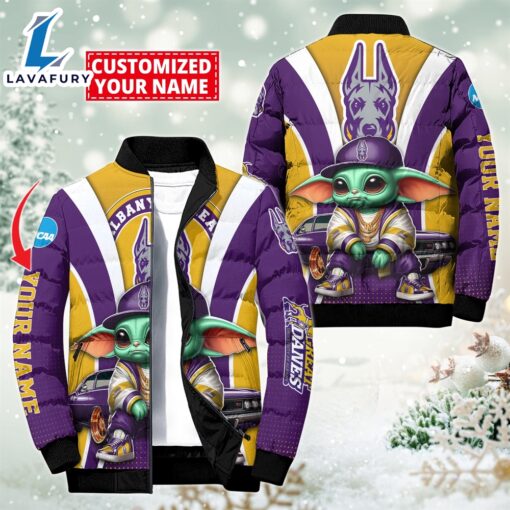 NCAA Albany Great Danes Sport Baby Yoda Puffer Jacket For Fans