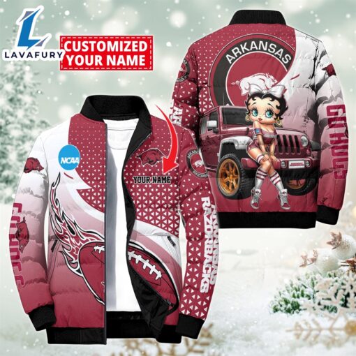 NCAA Disney Betty Boop Arkansas Razorbacks Sport Puffer Jacket For Fans