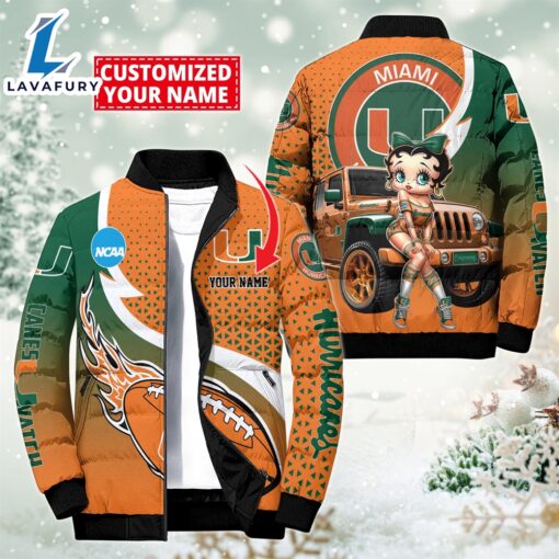 NCAA Disney Betty Boop Miami Hurricanes Sport Puffer Jacket For Fans