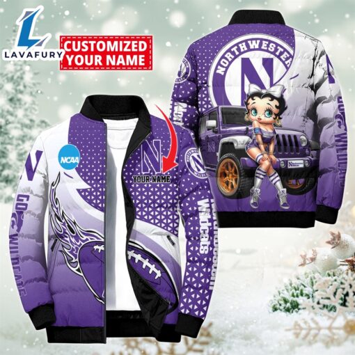 NCAA Disney Betty Boop Northwestern Wildcats Sport Puffer Jacket For Fans