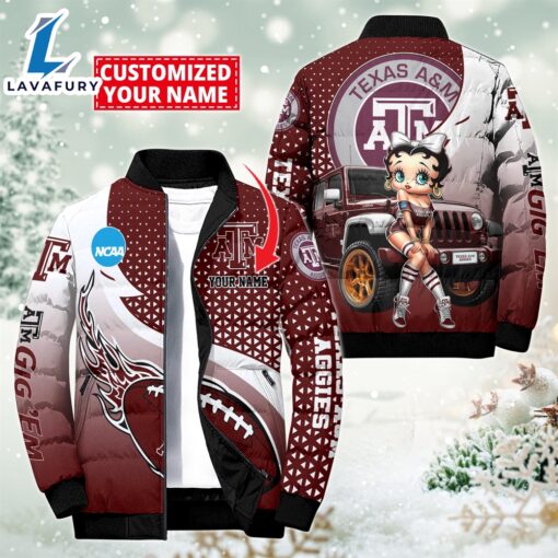 NCAA Disney Betty Boop Texas A&ampM Aggies Sport Puffer Jacket For Fans