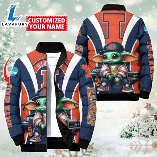 NCAA Illinois Fighting Illini Sport Baby Yoda Puffer Jacket For Fans