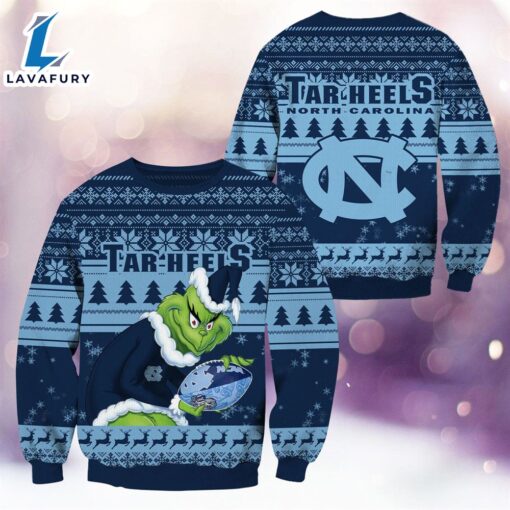 NCAA North Carolina Tar Heels The Grinch 3D Ugly Sweater Christmas