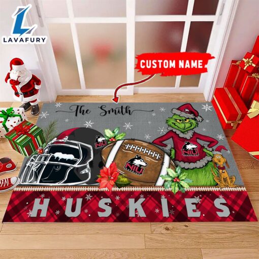 NCAA Northern Illinois Huskies Grinch And Max Christmas Welcome Football Doormat – Custom Name