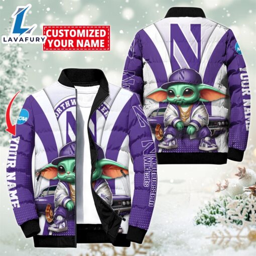 NCAA Northwestern Wildcats Sport Baby Yoda Puffer Jacket For Fans