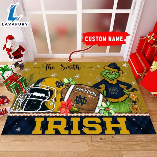 NCAA Notre Dame Fighting Irish Grinch And Max Christmas Welcome Football Doormat – Custom Name