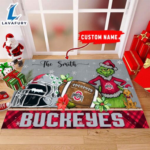 NCAA Ohio State Buckeyes Grinch And Max Christmas Welcome Football Doormat – Custom Name