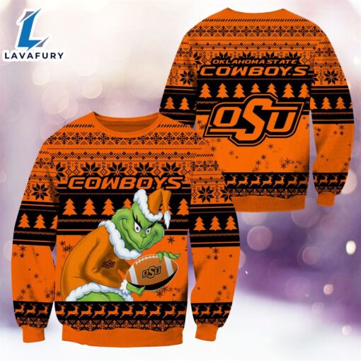 NCAA Oklahoma State Cowboys The Grinch 3D Ugly Sweater Christmas