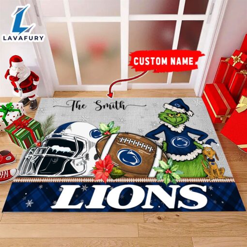 NCAA Penn State Nittany Lions Grinch And Max Christmas Welcome Football Doormat – Custom Name