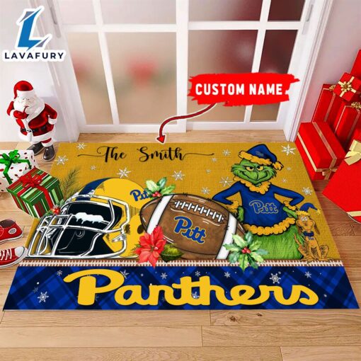 NCAA Pittsburgh Panthers Grinch And Max Christmas Welcome Football Doormat – Custom Name