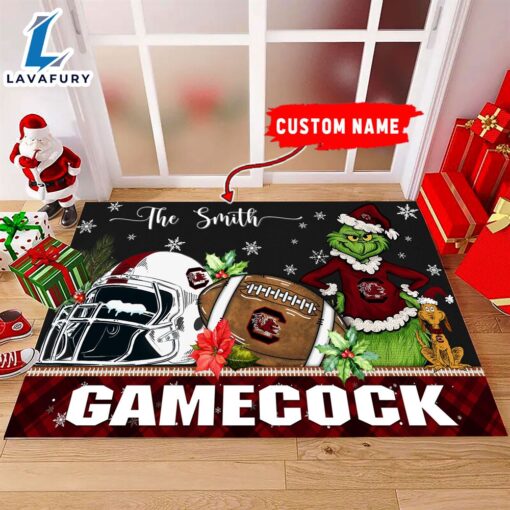 NCAA South Carolina Gamecocks Grinch And Max Christmas Welcome Football Doormat – Custom Name