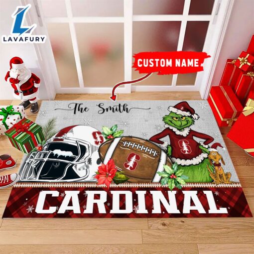 NCAA Stanford Cardinal Grinch And Max Christmas Welcome Football Doormat – Custom Name