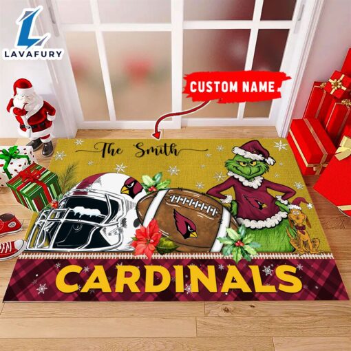 NFL Arizona Cardinals Grinch And Max Christmas Welcome Football Doormat – Custom Name