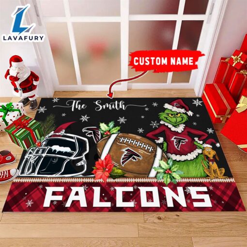 NFL Atlanta Falcons Grinch And Max Christmas Welcome Football Doormat – Custom Name