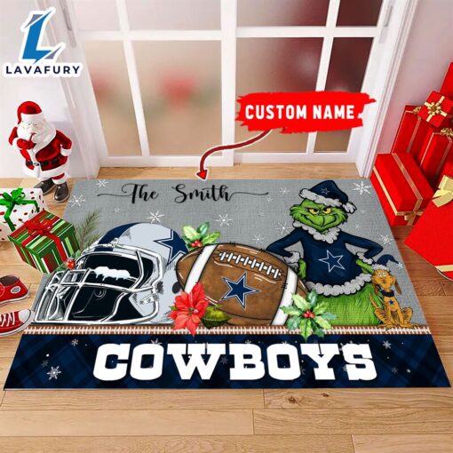 NFL Dallas Cowboys Grinch And Max Christmas Welcome Football Doormat – Custom Name