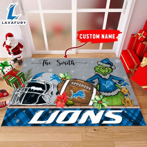 NFL Detroit Lions Grinch And Max Christmas Welcome Football Doormat – Custom Name