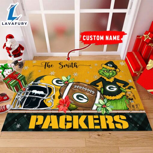 NFL Green Bay Packers Grinch And Max Christmas Welcome Football Doormat – Custom Name