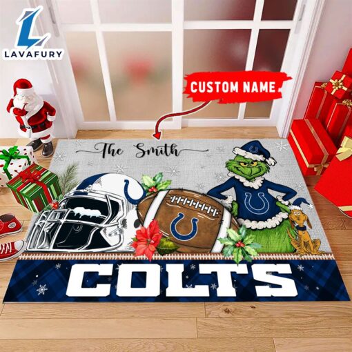 NFL Indianapolis Colts Grinch And Max Christmas Welcome Football Doormat – Custom Name