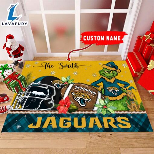 NFL Jacksonville Jaguars Grinch And Max Christmas Welcome Football Doormat – Custom Name