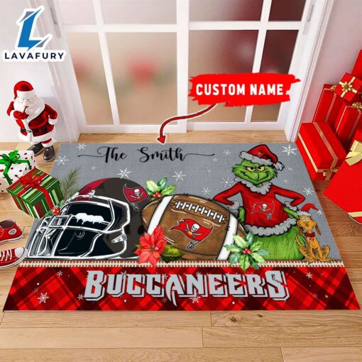 NFL Tampa Bay Buccaneers Grinch And Max Christmas Welcome Football Doormat – Custom Name