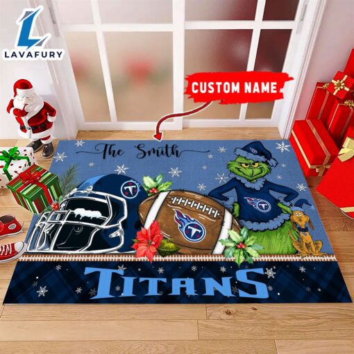 NFL Tennessee Titans Grinch And Max Christmas Welcome Football Doormat – Custom Name