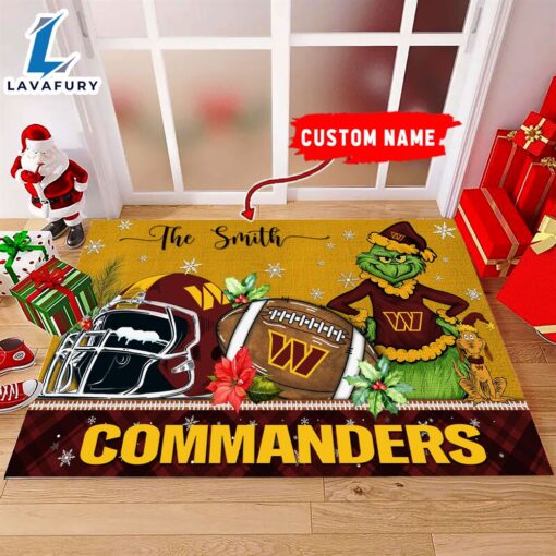 NFL Washington Commanders Grinch And Max Christmas Welcome Football Doormat – Custom Name