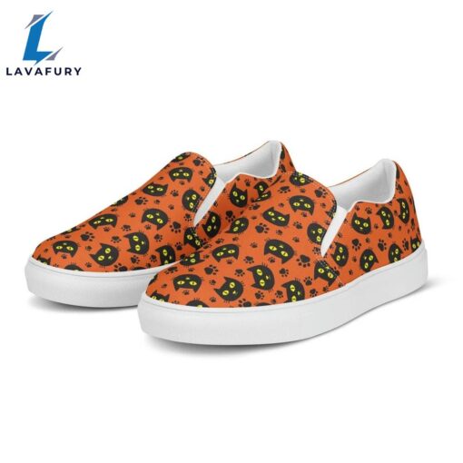 Orange Black Cat Pattern Halloween Slip On Shoes