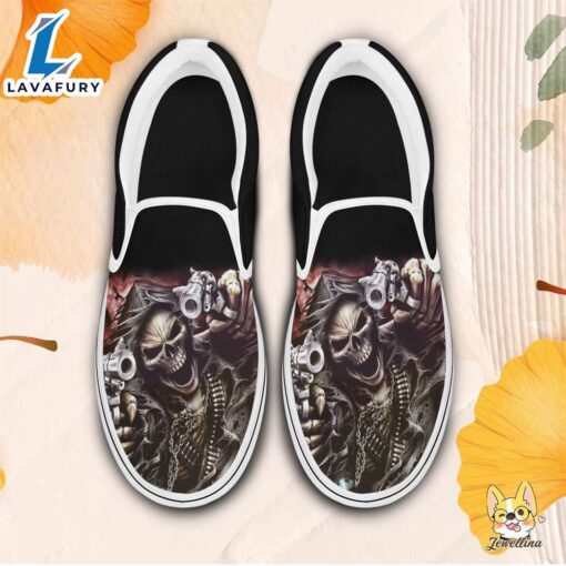 Scary Halloween Skull Horror Death Slip On Shoes