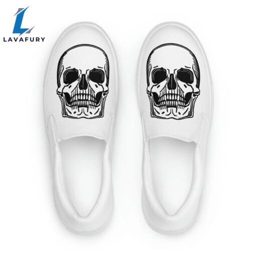 Skull All White Halloween Slip On Shoes