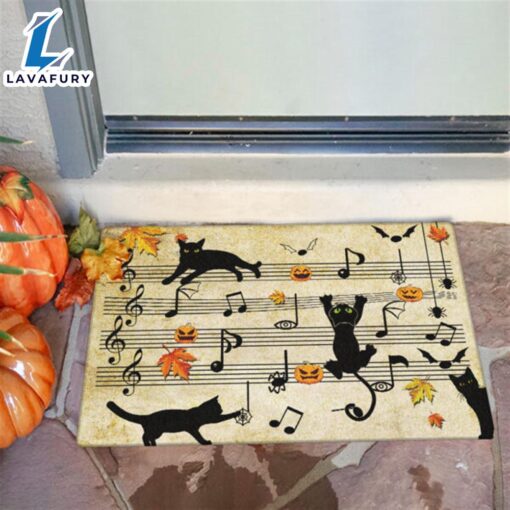 Black Cat Doormat Play Music Note Halloween 2024 Doormat