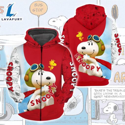 Cartoon Character Snoopy Red Zip Hoodie Sweater Tshirt All Over Printed 3d Unisex Men Women