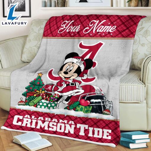 Custom Name NCAA Alabama Crimson Tide Minnie Christmas Fleece Blanket